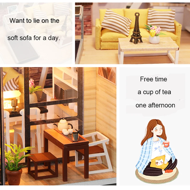 Roombox Кукольный дом деревянный миниатюрный DIY кукольный домик мебель набор собрать С Пылезащитным покрытием Куклы Домашние игрушки для детей Подарки