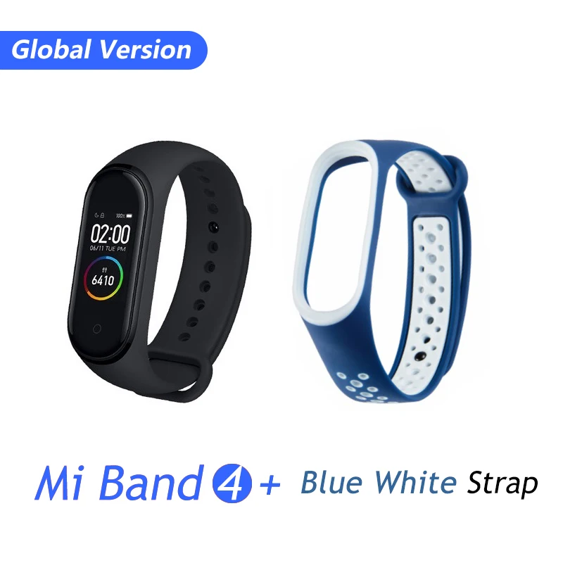 Фирменный Xiaomi mi браслет 4 браслет mi Band 4 фитнес-браслет 3 цвета AMOLED экран музыкальный контроль Smartband - Цвет: GB Blue White