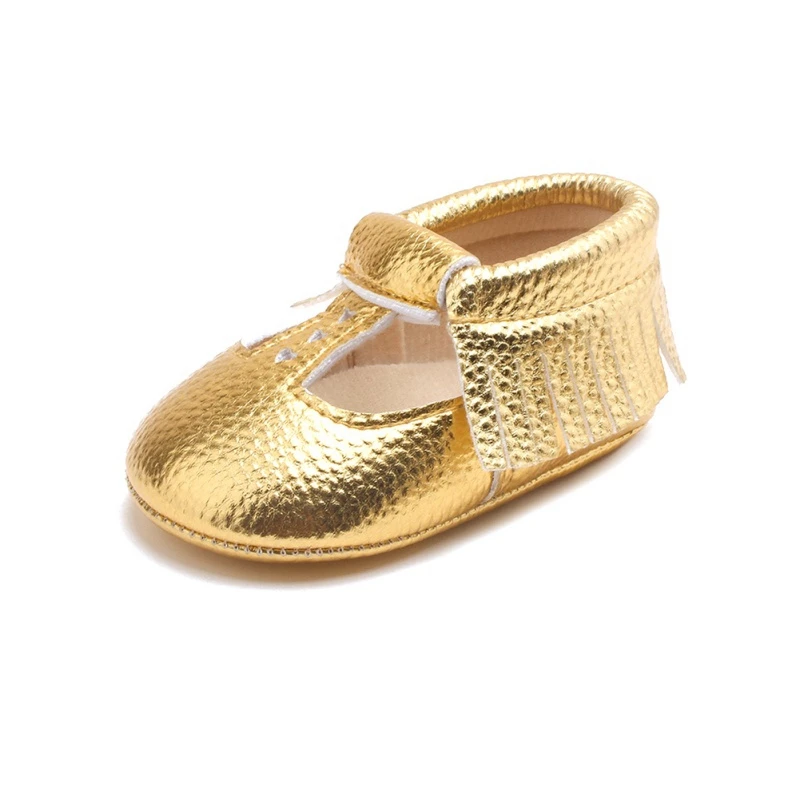 Zapatos de beb&eacute; hechos a mano para beb&eacute;s, mocasines antideslizantes con flecos, suela suave, para cuna, botas de cuero PU-3