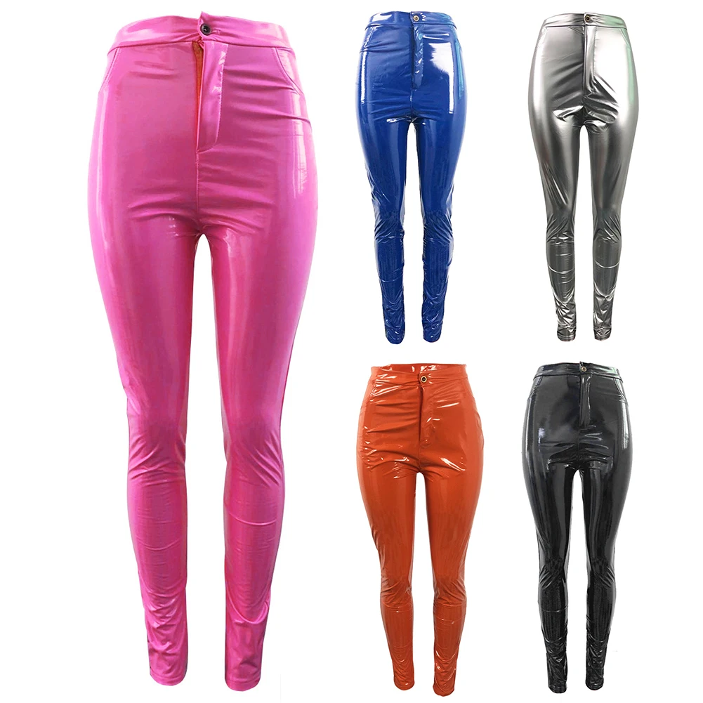 

Sexy Women Winter Faux Leather High Waist Zipper Button Warm Trousers Long Pants Femme Fitness PU Leggings Sexy Push Up Pants