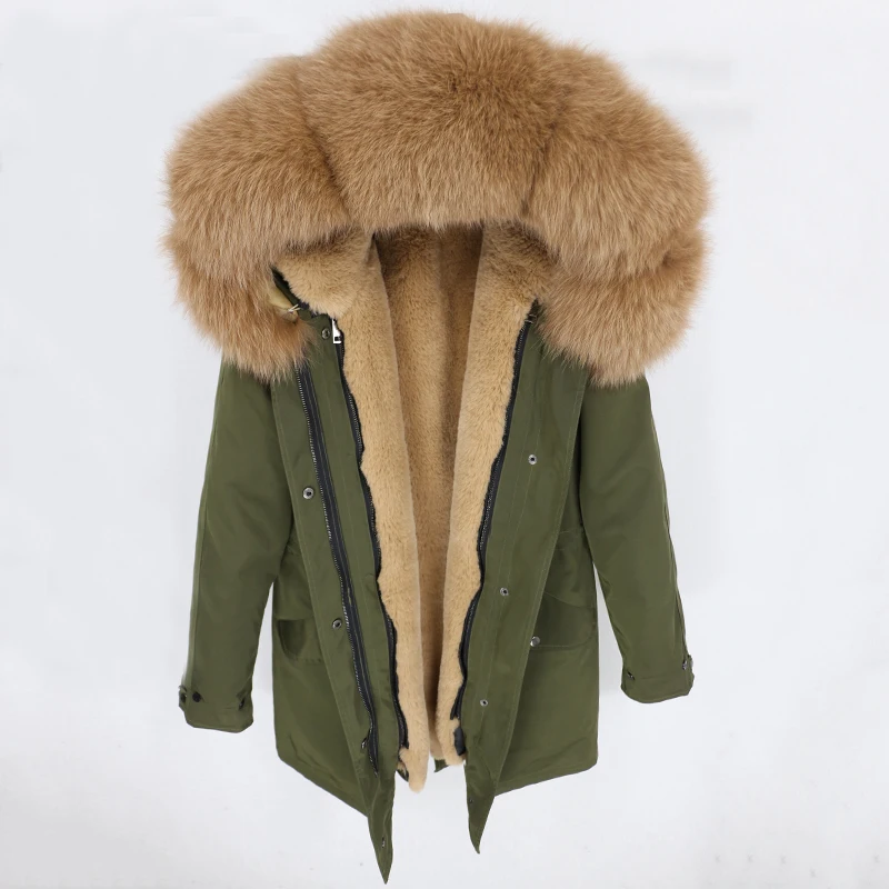 green camel OFTBUY зимняя куртка Женская водонепроницаемая куртка из натурального меха длинная парка натуральный Лисий меховой капюшон, воротник верхняя одежда уличная Роскошная - Цвет: green camel