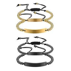 Простой браслет BONISKISS с гравировкой для мужчин, женщин, мужчин, персонализированный браслет для пары, регулируемый шнур, браслет из нержавеющей стали