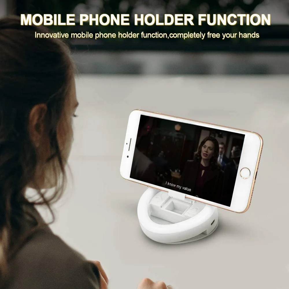 heart shaped led selfie ring lamp with mini makeup mirror dimmable usb rechargeable portable mobile phone holder clip lens light free global shipping