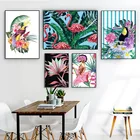 Плакаты и принты Toucan Cuckoo в скандинавском стиле с попугаями, фламинго, цветами, настенная Картина на холсте, настенные картины для гостиной, домашний декор
