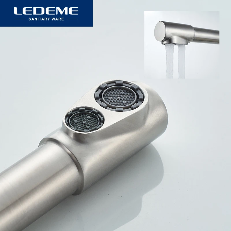 Кухонный кран LEDEME с фильтрованной водой смеситель двойным носиком для очистки