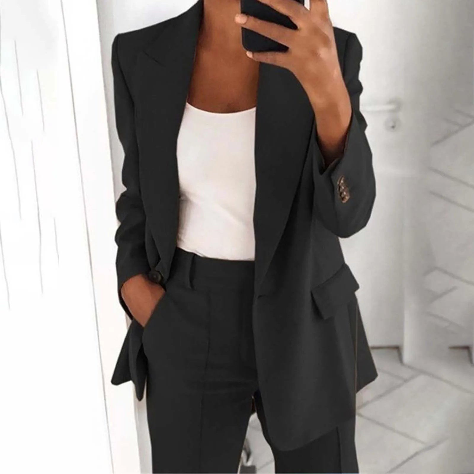 

2021 Summer Women Loose Blazer Jacket Top Long Sleeve Casual Fashion Button Solid Jacket Office Ladies Elegant Blazers Suit Coat