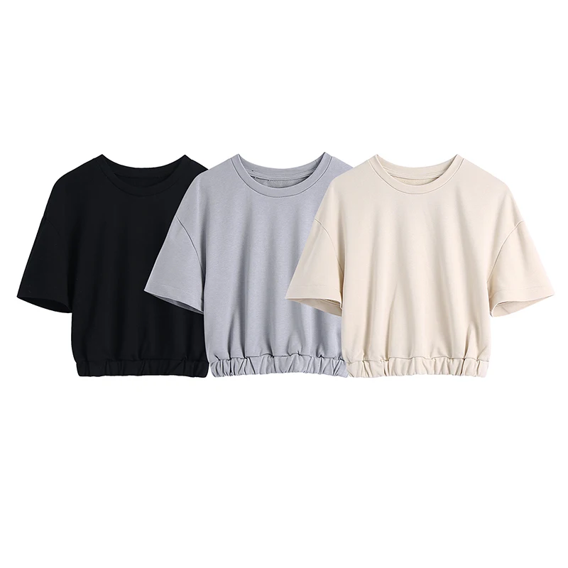 

Dropshipping Solid Casual Two Piece Set Top And Pants 2021 Women Tracksuits Batwing Short Sleeve Crop Top Drawstring Cargo Pants