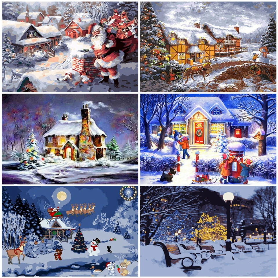 AZQSD Unframe картина маслом по номерам зимнего пейзажа Рисование Живопись на холсте DIY