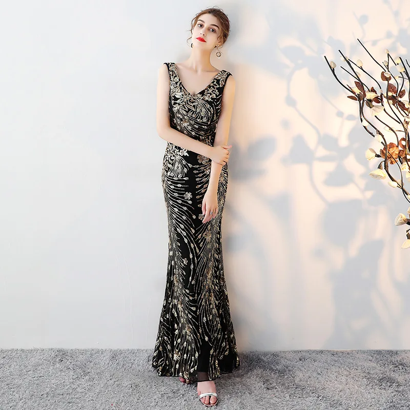 Sexy Black Long Mermaid Evening Dress Wedding Guest for Party Woman Floor Length Elegant | Свадьбы и торжества