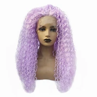 long kinky curly swiss lace wigs purple color heat resistant fiber women wig glueless synthetic lace front wig with baby hair