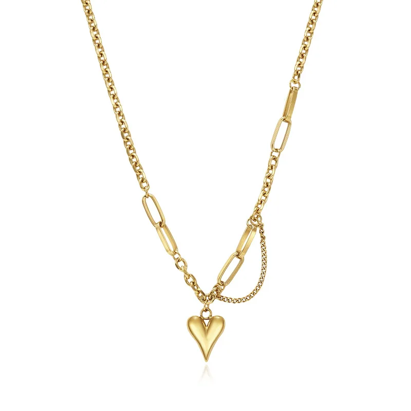 

RZ111 Peach Heart Necklace Female Simple Personality Light Luxury Niche Design Sense Ins Cold Wind Hip Hop Clavicle Chain Tide