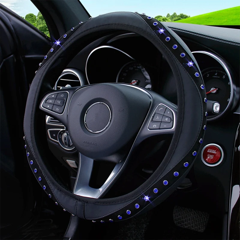 

Car Leather Diamond With No Inner Ring, Glitter Elastic,Steering Wheel Sleeve,Handle Cover-5 Color Gem 37-38 Medium Universal