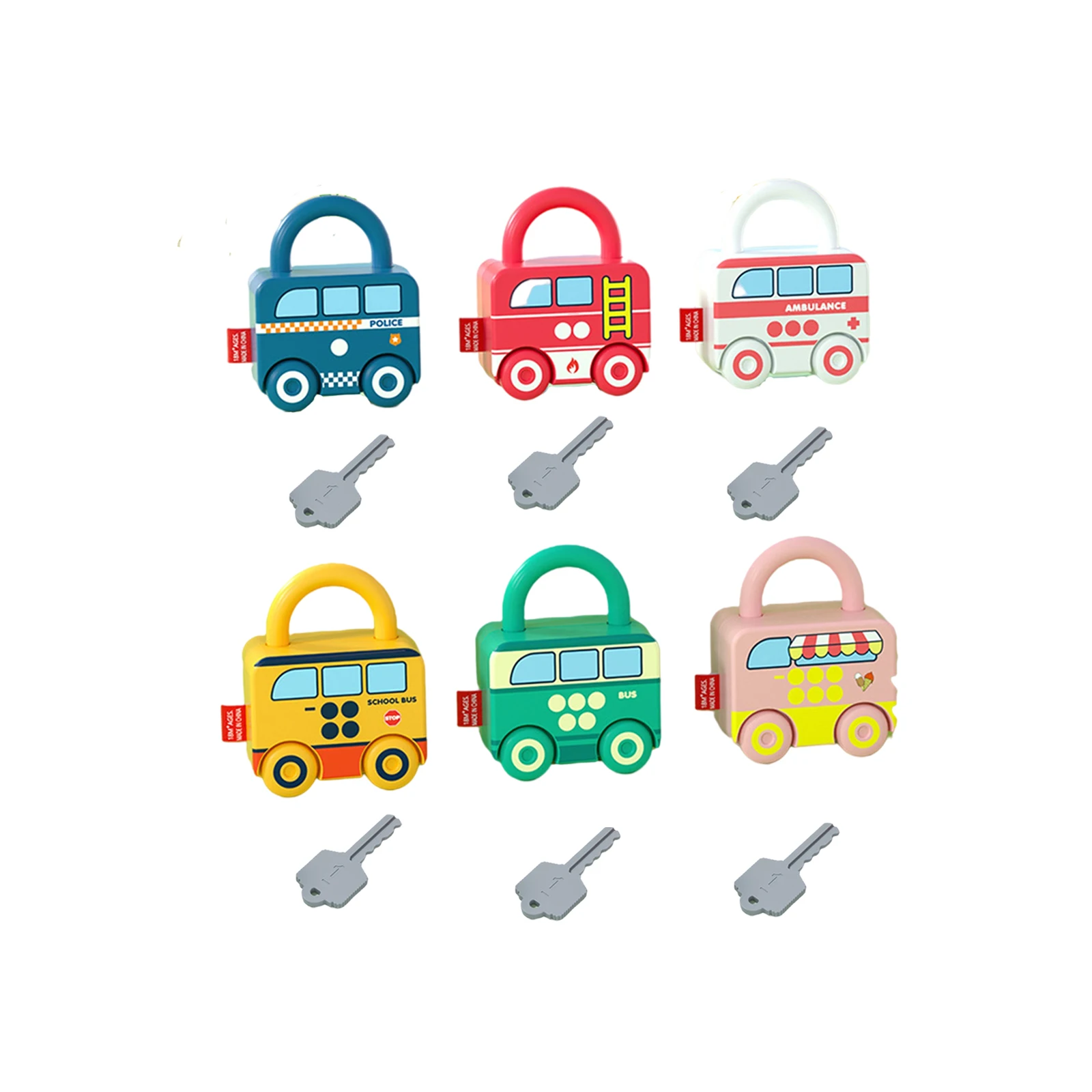 

Cute Bus Unlocking Matching Toys, Montessori Busy Car Digital Locks Keys Paired Sensory Learning Game Educational Set