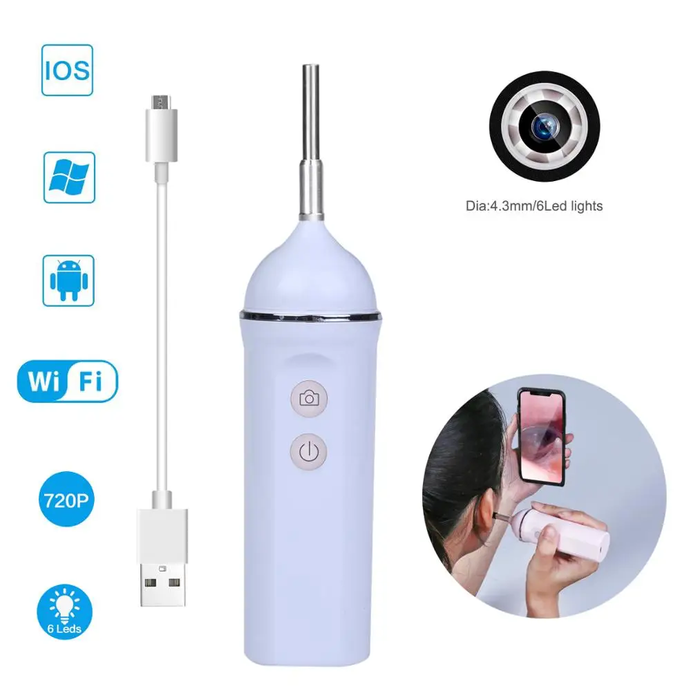 Dodosee 4.3mm Wireless Ear Endoscope Wifi Scope Camera USB Cleaning Tool 6 LED for IOS Android PC | Безопасность и защита