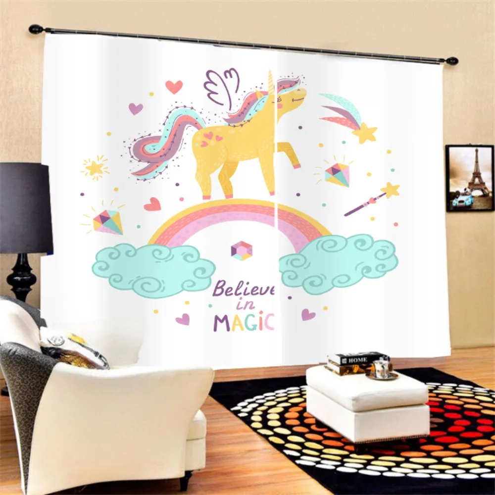 Занавеска на окно с изображением волшебного единорога 2 панели 3D полиэстер