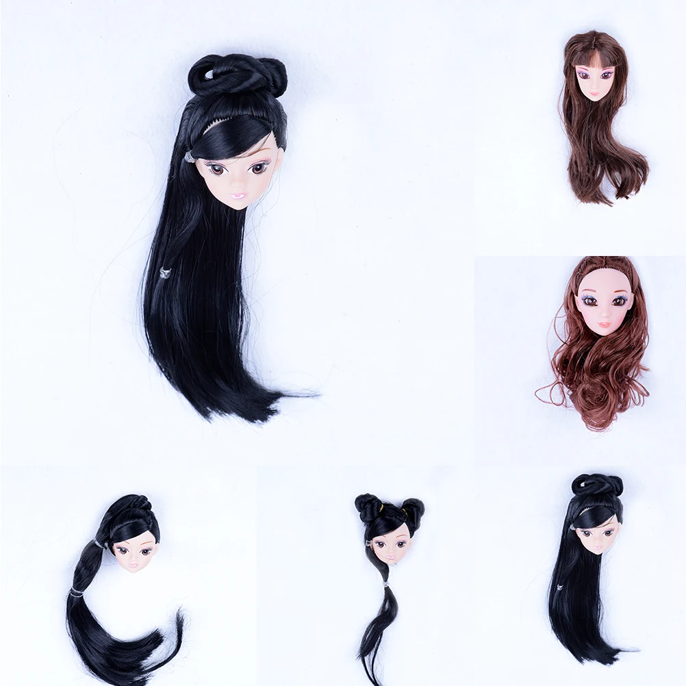 Детская игрушка голова куклы с черными коричневыми волосами DIY аксессуары для 1/6