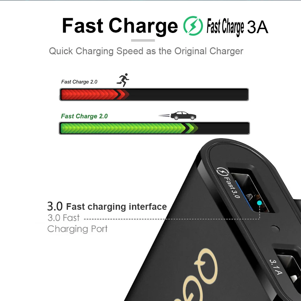 QGEEM 4 USB QC 3 0 Автомобильное зарядное устройство Быстрая зарядка быстрое переднее