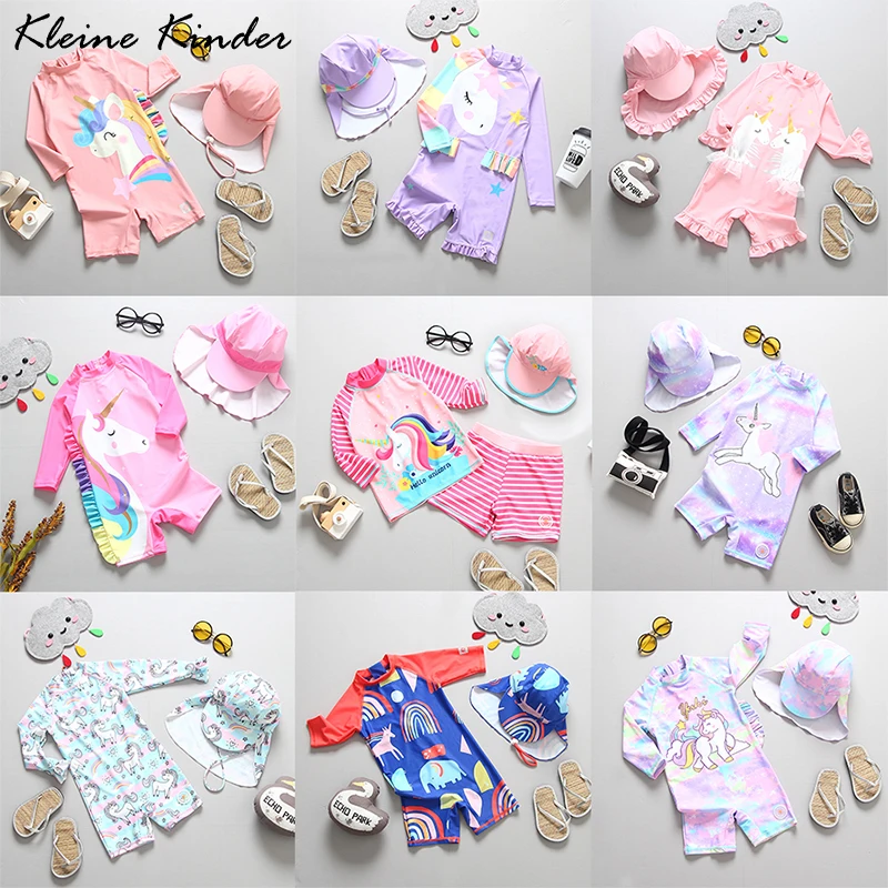 Детский купальник для девочек с единорогом купальный костюм длинным рукавом и