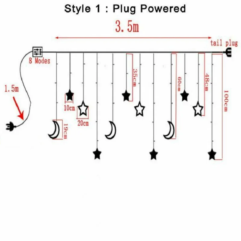 

3.5M LED Christmas wire star and moon Lights Fairy String Light 2022 New Year party Garland Curtain Lamp Home Bedroom Decoration
