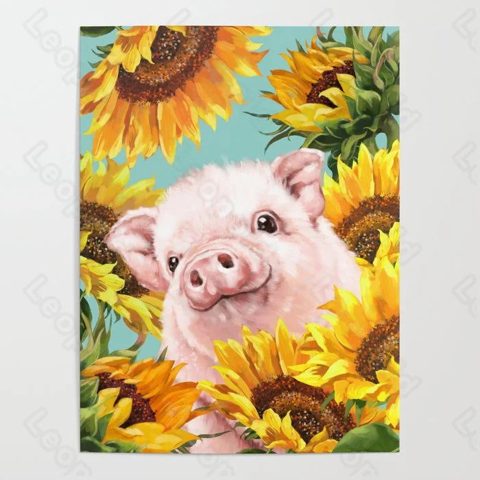 

Cartoon Style Mural Sunflower Happy Piggy Frameles Poster Home Residential Bedroom Decoration Living Room Canvas Painting