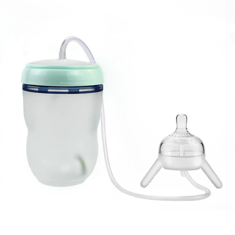 

250ml Multifunctional Handless Imitation Milk Weaning Bottle Self-Feeding Baby Bottle with Long Straw Tube Anti-Colic