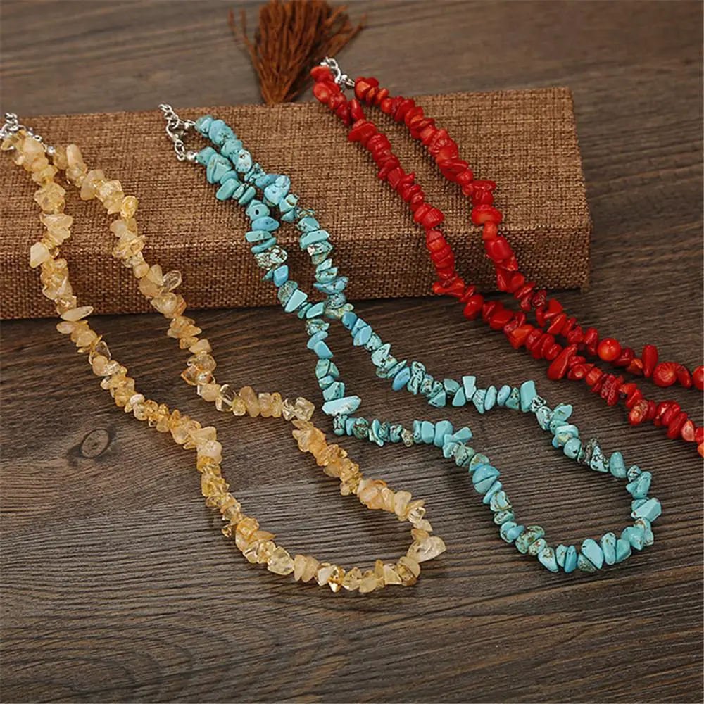 

12PCS Wholesale Fashion Bohemian Natural Stone Women Necklaces Charms Power Necklaces & Pendants Vintage Sweater chain DIY