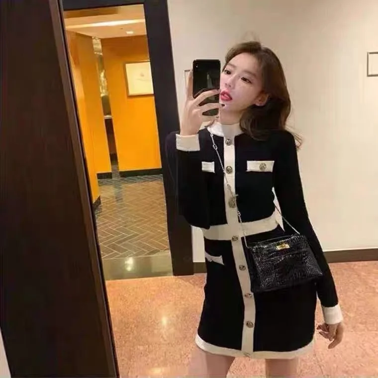 

new French waistband shows thin temperament, small fragrance knitted sweater dress women's dress autumn and winter Fashion Sale