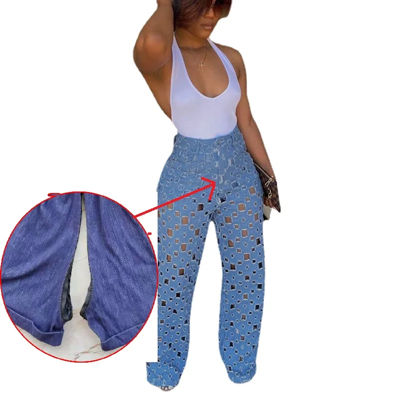 

Spring Summer Invisible Zipper Open Crotch Silk Leggings Show Women's Interest for Outdoor Convenience Ripped Jeans for Women