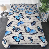 sleepwish retro butterfly bedding set full size 3 piece blue butterflies with vintage text duvet cover sets