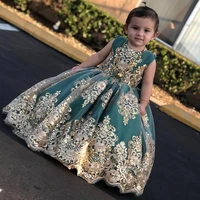 new arrival luxurious pearls beaded blue little girls long pageant dresses prom ball gown wedding dress