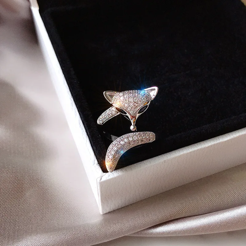 Милое женское маленькое кольцо с лисой животное Настоящее 925 пробы Серебряное