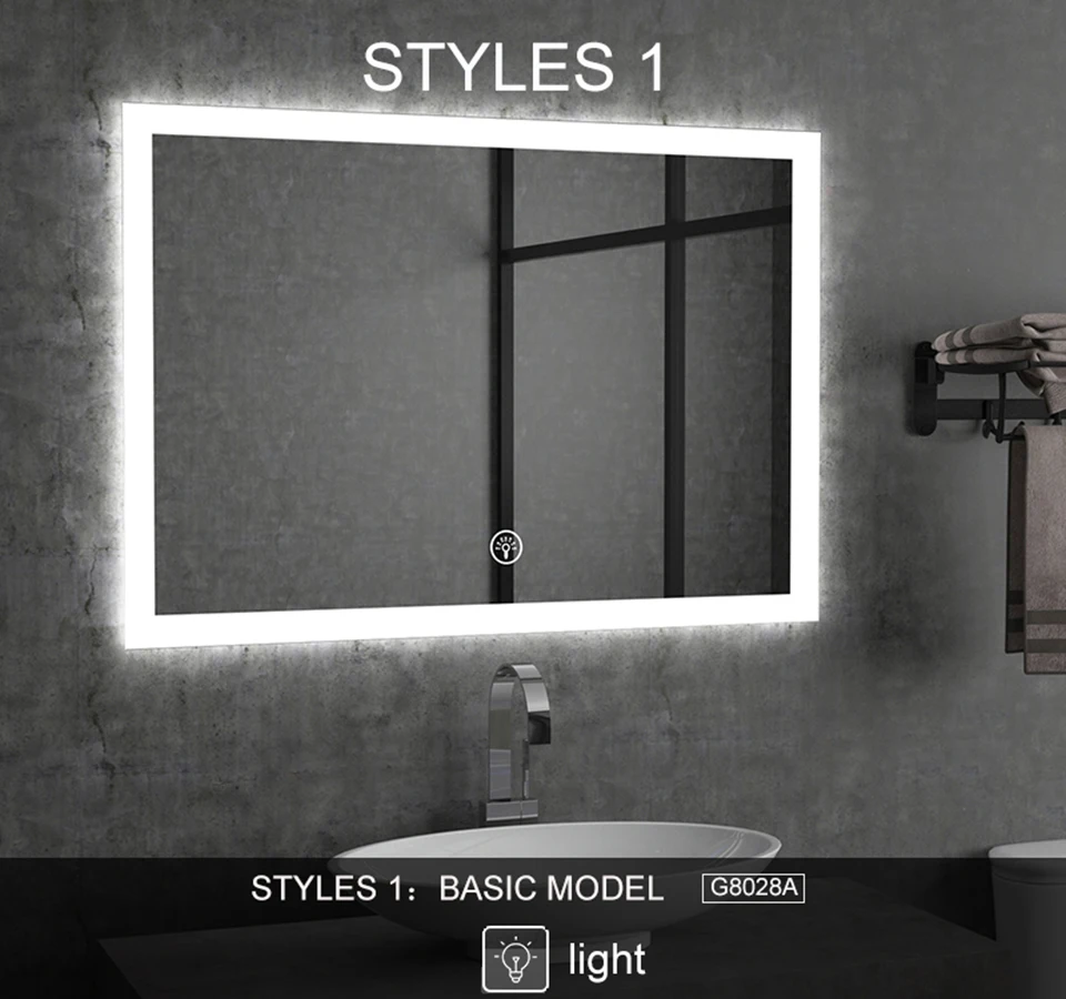 Gisha Wall-mounted Smart Mirror LED Bathroom Mirror Explosion proof Anti-fog Mirror Bathroom Makeup Mirror 2G8028