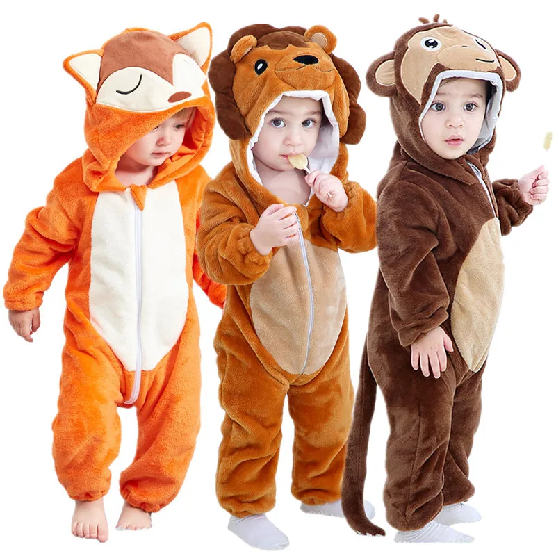 Детский костюм животных корова/панда/лиса/лев/обезьяна комбинезон для косплея