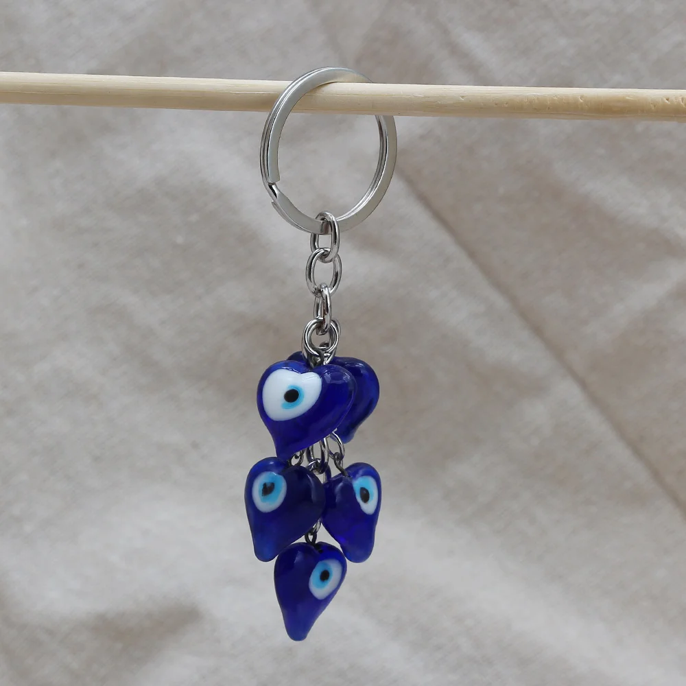 Lucky Eye Heart Evil Charms Keychain Blue Glass Beaded Bag For Women Men Fashion Jewelry EY204 | Украшения и аксессуары