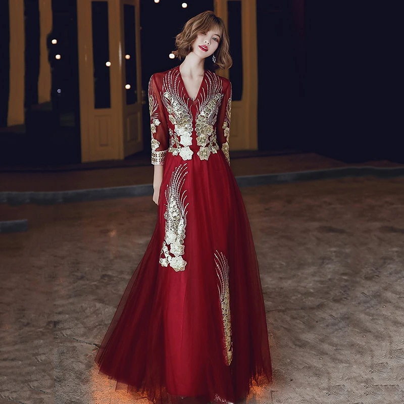 Модное женское осенне зимнее свадебное вечернее платье с длинными рукавами