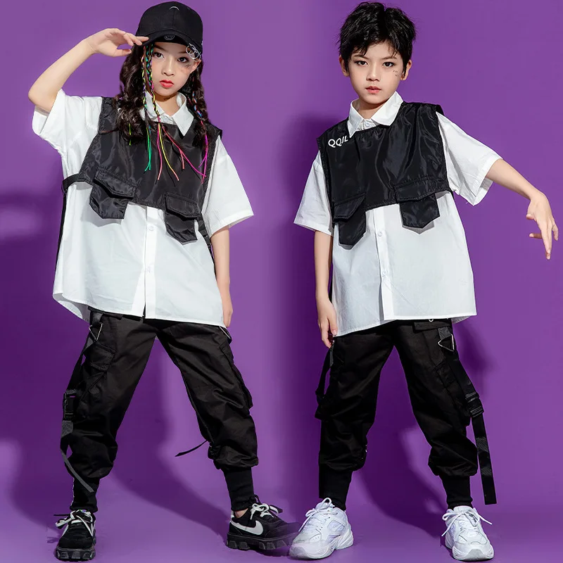 

Kids Hip Hop Jazz Clothing Girl Korean Version Of JK Chorus Costumes Girls Ballroom Dance Set White Shirt Black Skirt XS1787