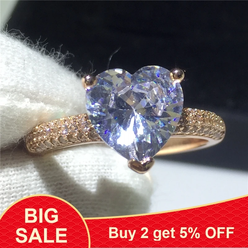 Модное кольцо в форме сердца из розового золота 925 пробы Sona 3ct 5A с циркониевым