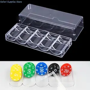 Набор покерных чипов, коробка акриловых чипов для покера, прозрачная коробка, лоток для игровых микросхем для казино, чехол с крышками, чипы для покера