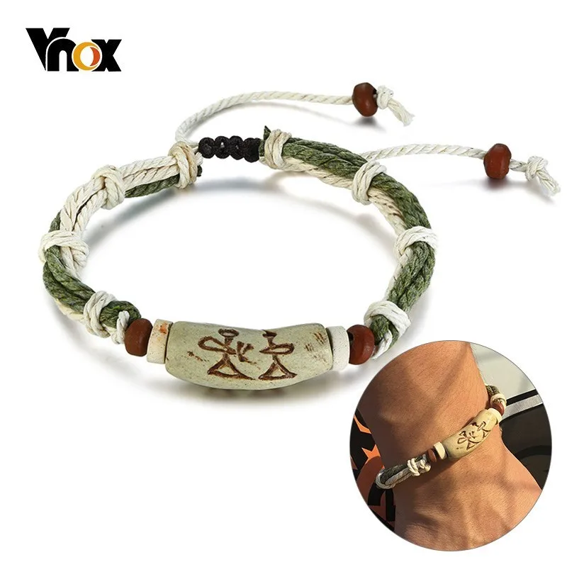 Vnox Регулируемый веревочный браслет ручной работы для женщин и мужчин деревянные