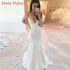Кружевное элегантное атласное свадебное платье-Русалка с V-образным вырезом, длинное платье невесты