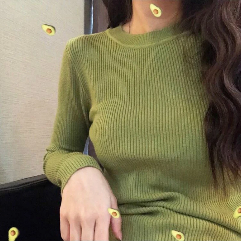 

Women Pullovers Sweater Solid Half Turtleneck Slim High Elasticity Females Warm Soft Leisure Knitted All-match Chic Elegant New