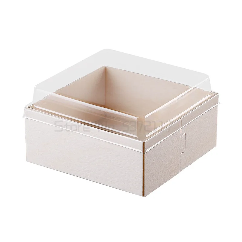 

Net red square baking wooden cake box party favors christmas gift box packaging puff chocolate candy box with plastic lid