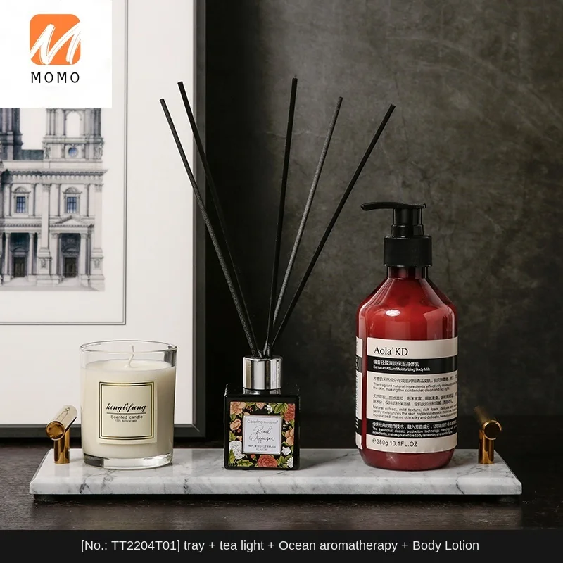 

Light Luxury Soft Decoration with Bathroom Decoration Set Home Model Room Marble Tray Aromatherapy Candle Body Lotion Quality