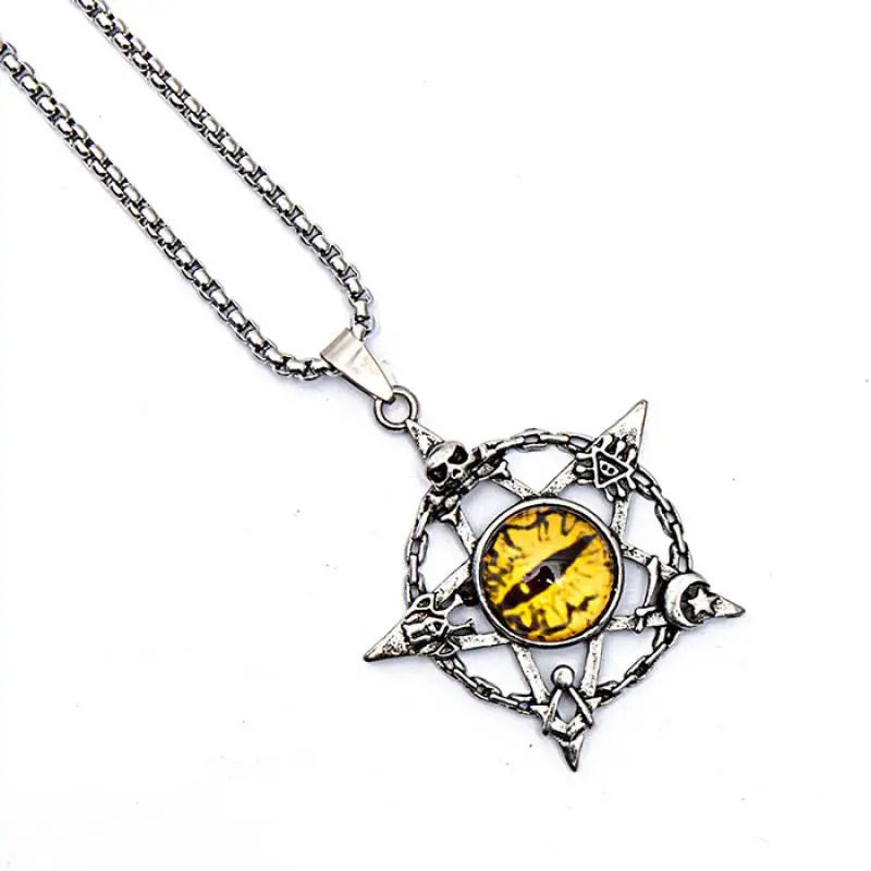 

Evil Eye Magic Five-Pointed Star Men's Pendant Hipster Hip-Hop Street Fashion Sweater Chain Jewelry Gift