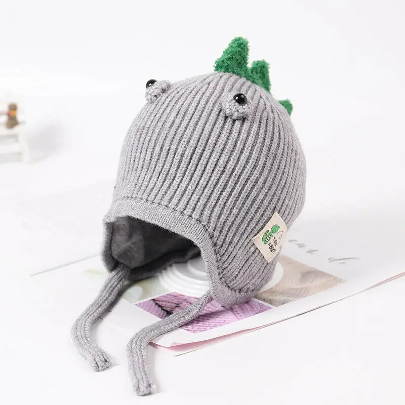 Baby Kids Hat Winter Warm Dinosaur Beanie Cute Cartoon Knitted Skull Cap For Boys Girls 2-8 Years | Аксессуары для одежды