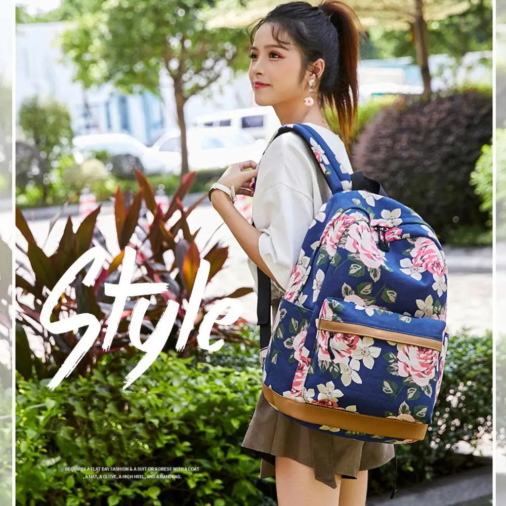 Повседневный Черный Розовый школьный рюкзак на молнии с цветочным рисунком