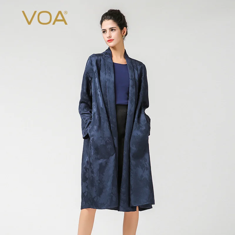 navy blue C36 VOA Шелковый Тренч, кардиган, длинная одежда, Женское пальто, sobretudo feminino, Harajuku, дамские пальто, готический стиль, размера плюс, F7392 - Цвет: navy blue C36