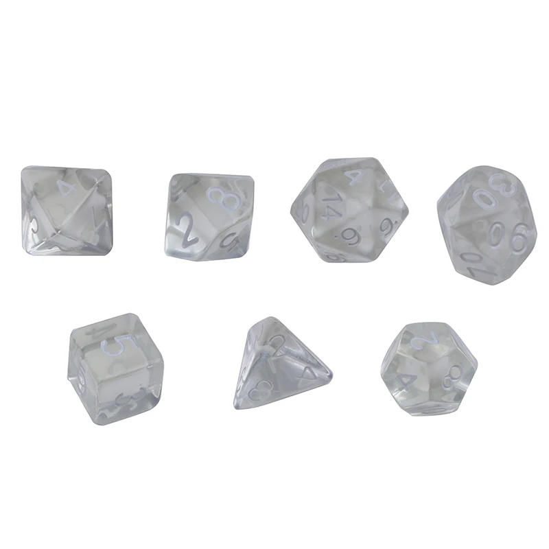 7pcs/lot White Polyhedral Transparent Dices Multi-side For Gaming And Dragons Board Game | Спорт и развлечения