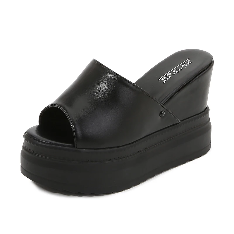 

2021 New Handmade Chunky Heel Sandals Black White Platform Open Toe Elegant Women Slippers Summer Wedges High Heels Shoes G0035