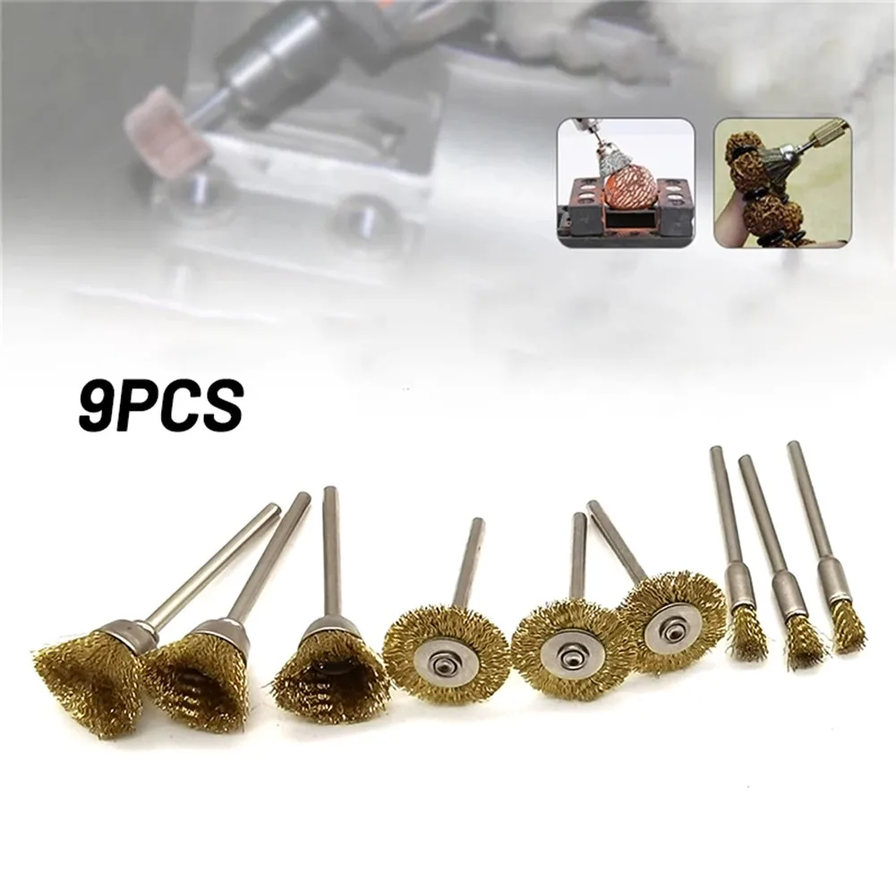 

9 Pcs Copper Wire Brushes Cup Head Wheel Bits Rust Paint Removel Tools For Electric Grinder Accessories